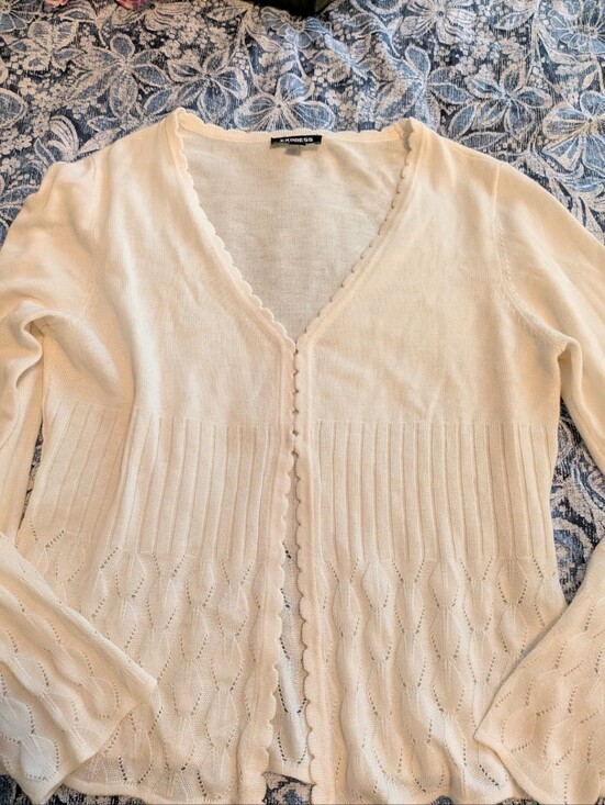 Express Sweaters - Off White Detailed Feminine Cardigan